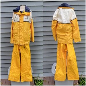 Vintage 90s High Vis Visability Yellow Nylon BoatUS Boating Yacht Suit Set Small